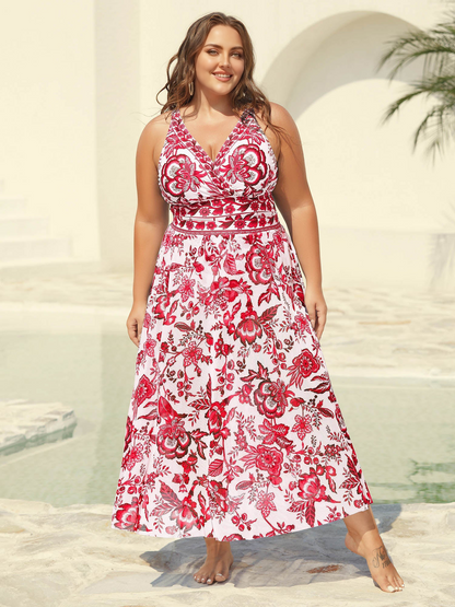 Two-Piece Floral Print Ruched Mesh Swimsuit, Sarong