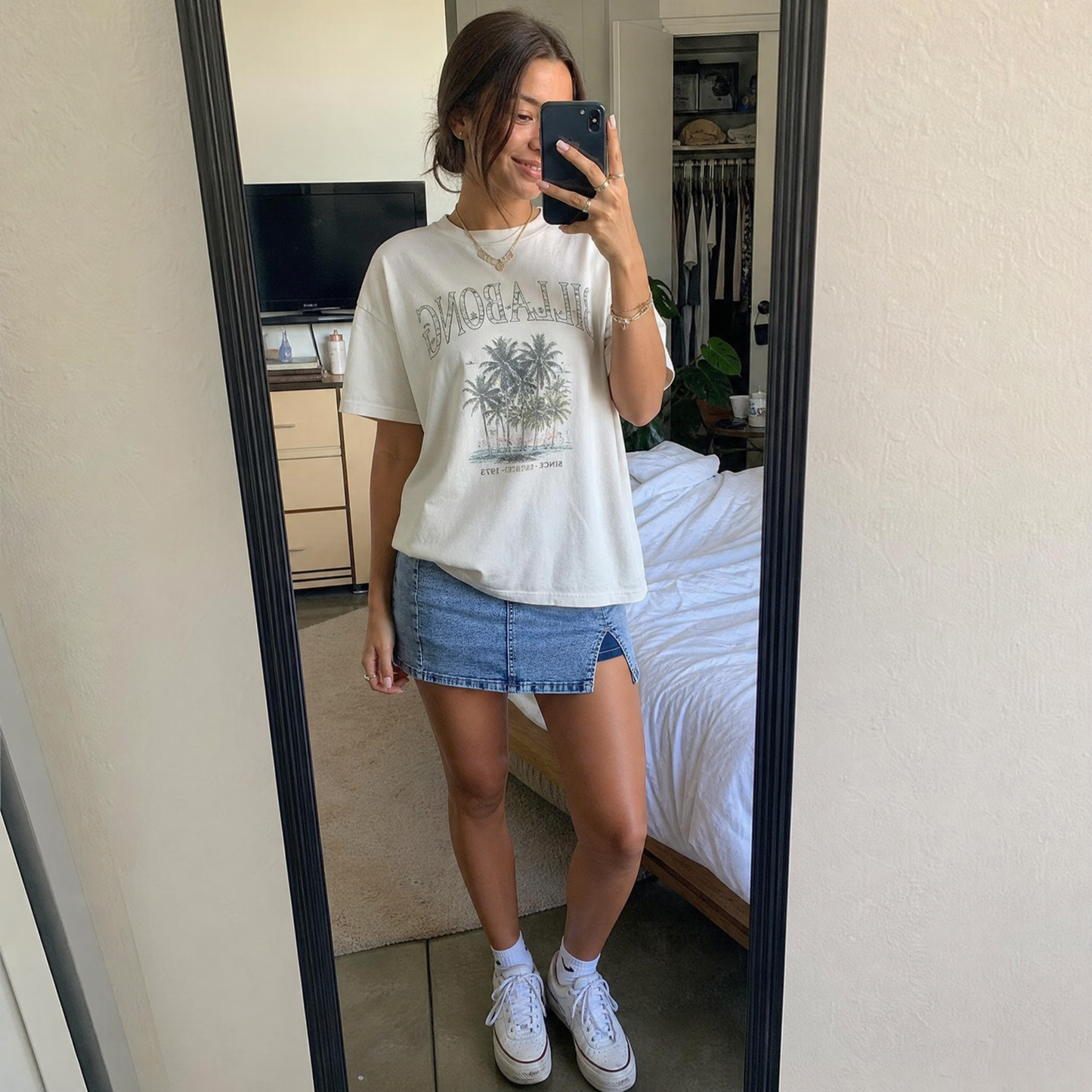 Anti-Exposure Denim Mini Skirt with Built-In Safety Shorts