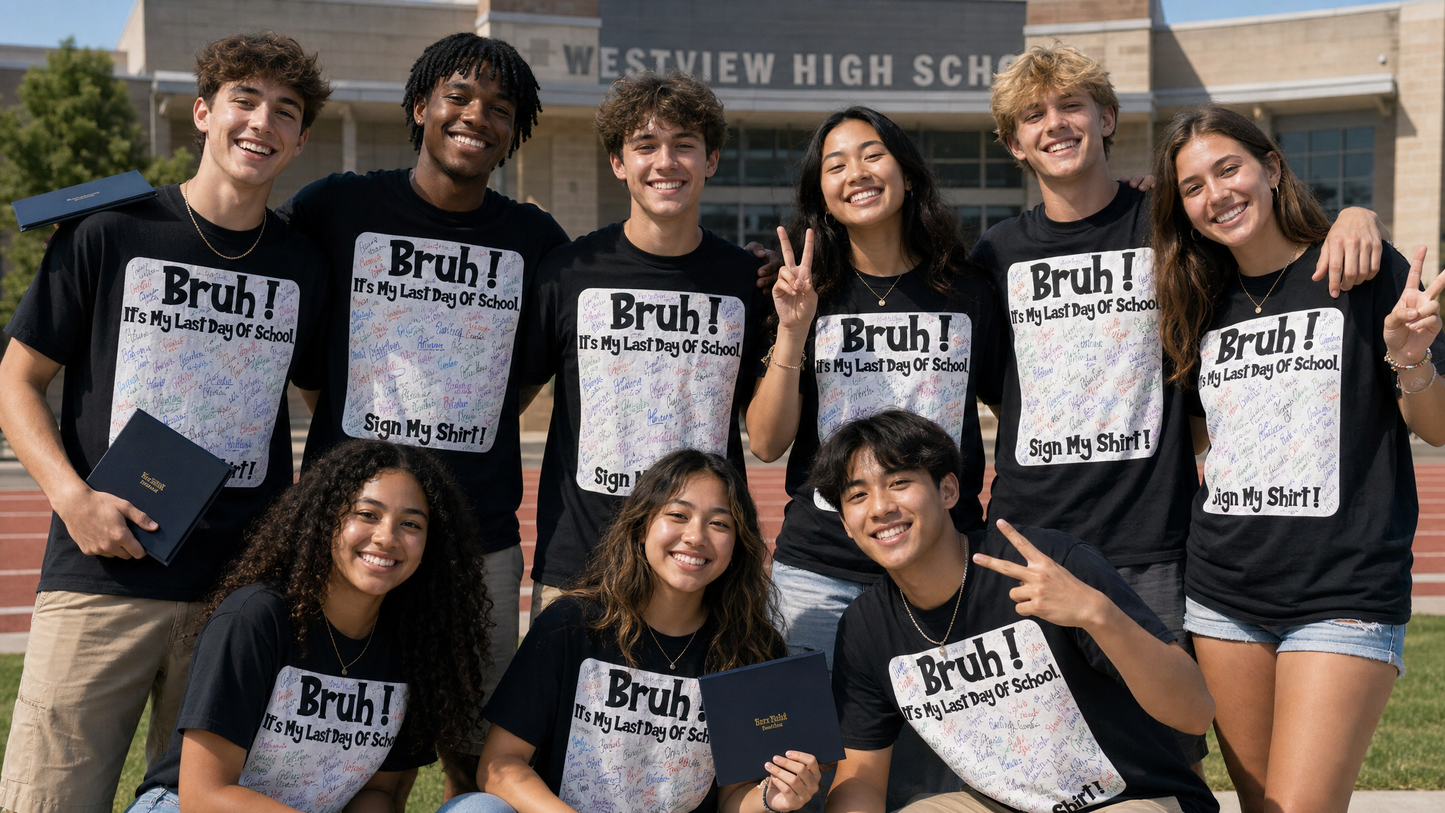 🎓Bruh! It’s my last day of school sign my shirt!!!