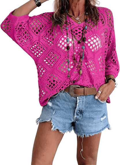 🔥Mother's Day 50% OFF🎁Women's Bohemian-Inspired Beige Crochet Top with V-Neck