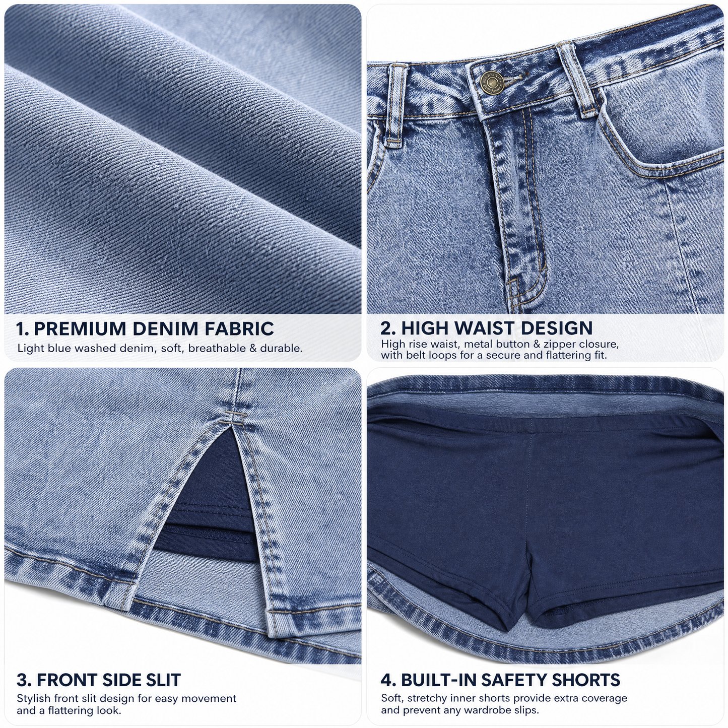 Anti-Exposure Denim Mini Skirt with Built-In Safety Shorts