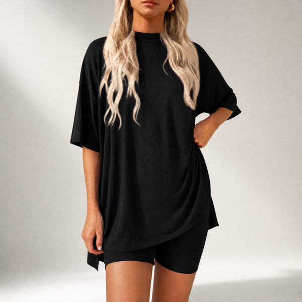 🔥Last Day 60% OFF🔥Crewneck Two-Piece Set For Women Summer Casual Oversized Split Hem Shirts