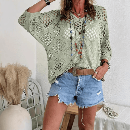 🔥Mother's Day 50% OFF🎁Women's Bohemian-Inspired Beige Crochet Top with V-Neck