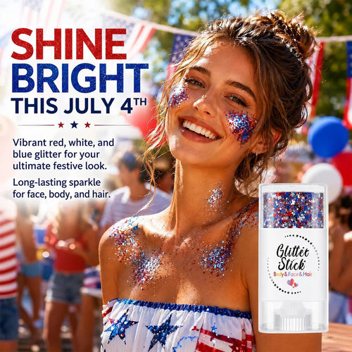 🔥LAST DAY 60% OFF🎁3-in-1 Patriotic Glow😍✨Red, White & Blue Glitter Body Stick