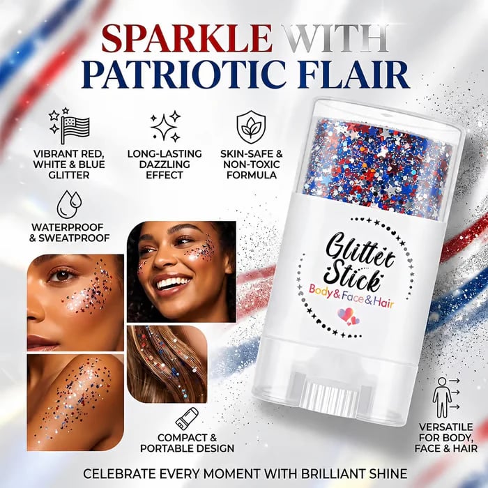 🔥LAST DAY 60% OFF🎁3-in-1 Patriotic Glow😍✨Red, White & Blue Glitter Body Stick