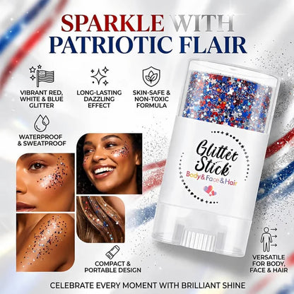 🔥LAST DAY 60% OFF🎁3-in-1 Patriotic Glow😍✨Red, White & Blue Glitter Body Stick