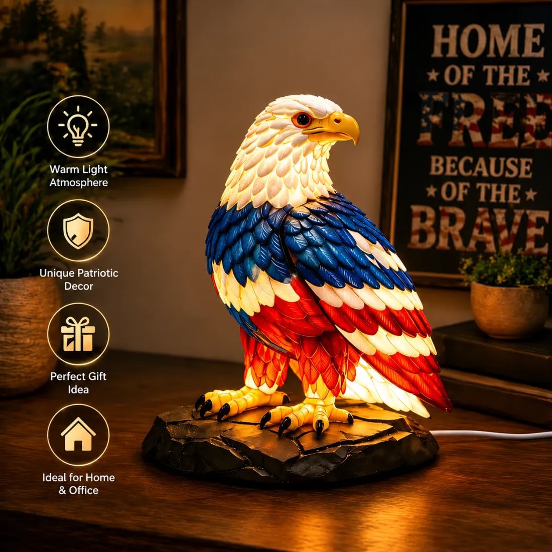 🔥 Limited Edition 🎁U.S. 250th Eagle Stained Glass Lamp