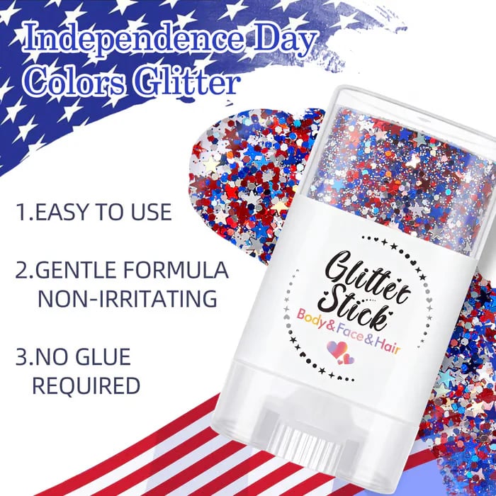 🔥LAST DAY 60% OFF🎁3-in-1 Patriotic Glow😍✨Red, White & Blue Glitter Body Stick