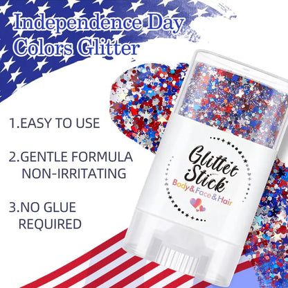 🔥LAST DAY 60% OFF🎁3-in-1 Patriotic Glow😍✨Red, White & Blue Glitter Body Stick