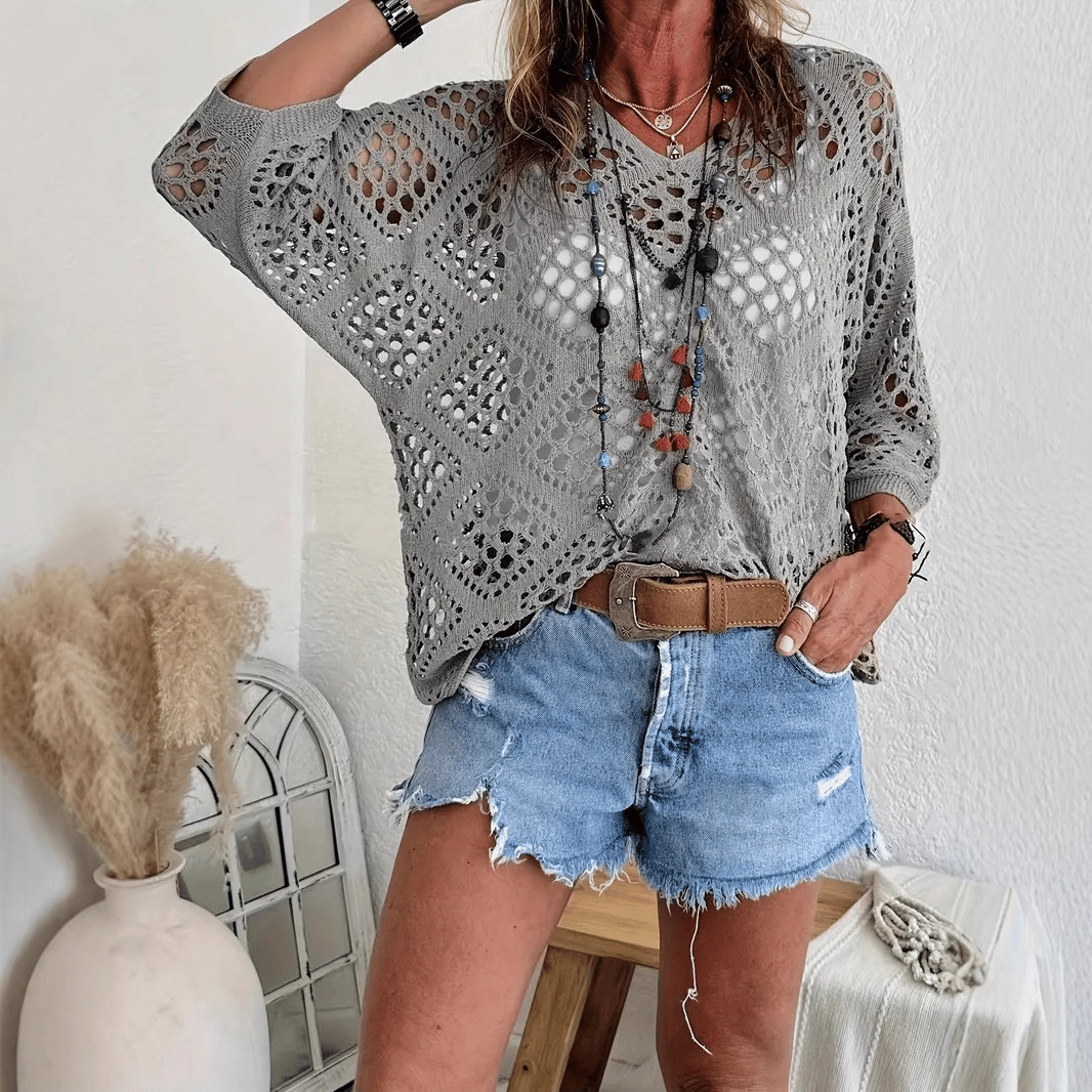 🔥Mother's Day 50% OFF🎁Women's Bohemian-Inspired Beige Crochet Top with V-Neck