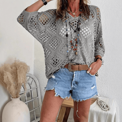 🔥Mother's Day 50% OFF🎁Women's Bohemian-Inspired Beige Crochet Top with V-Neck