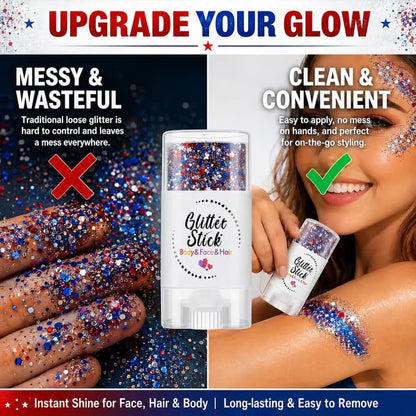 🔥LAST DAY 60% OFF🎁3-in-1 Patriotic Glow😍✨Red, White & Blue Glitter Body Stick