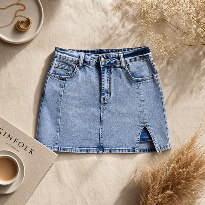 Anti-Exposure Denim Mini Skirt with Built-In Safety Shorts