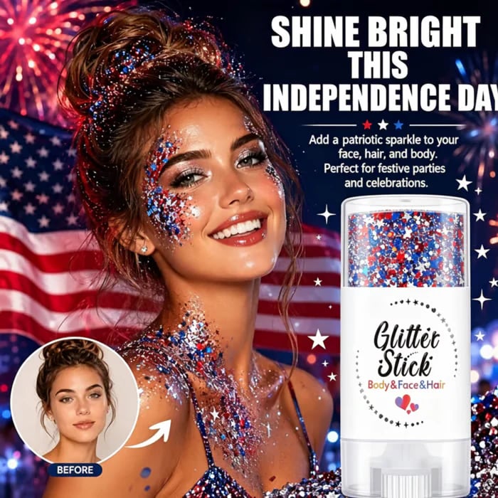 🔥LAST DAY 60% OFF🎁3-in-1 Patriotic Glow😍✨Red, White & Blue Glitter Body Stick