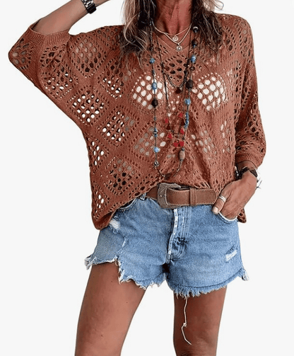 🔥Mother's Day 50% OFF🎁Women's Bohemian-Inspired Beige Crochet Top with V-Neck