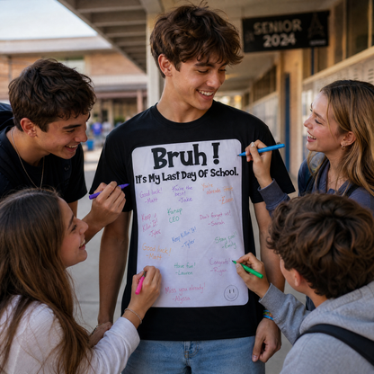 🎓Bruh! It’s my last day of school sign my shirt!!!