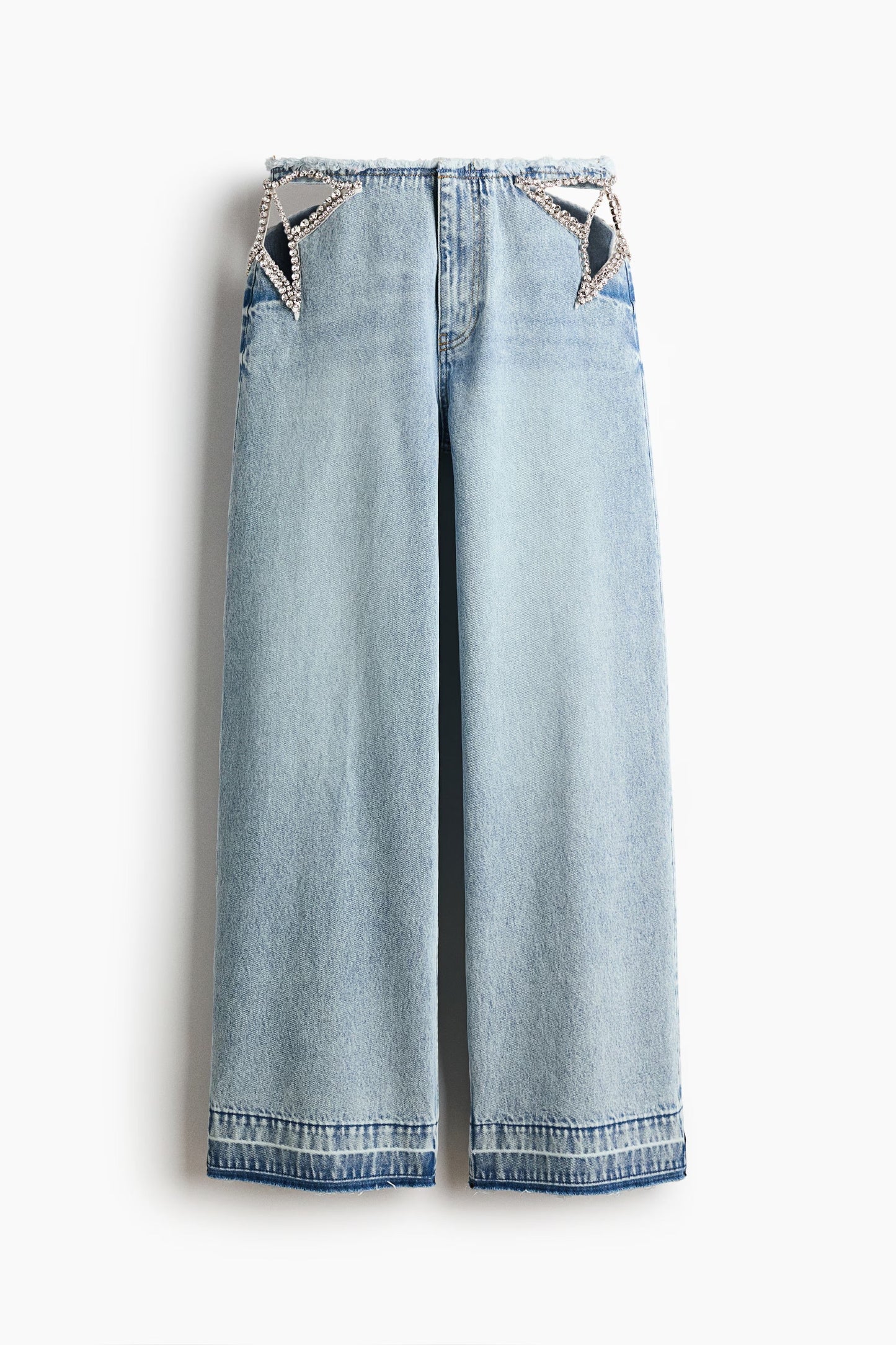 Rhinestone Cutout Wide Leg Jeans