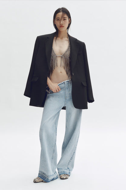 Rhinestone Cutout Wide Leg Jeans