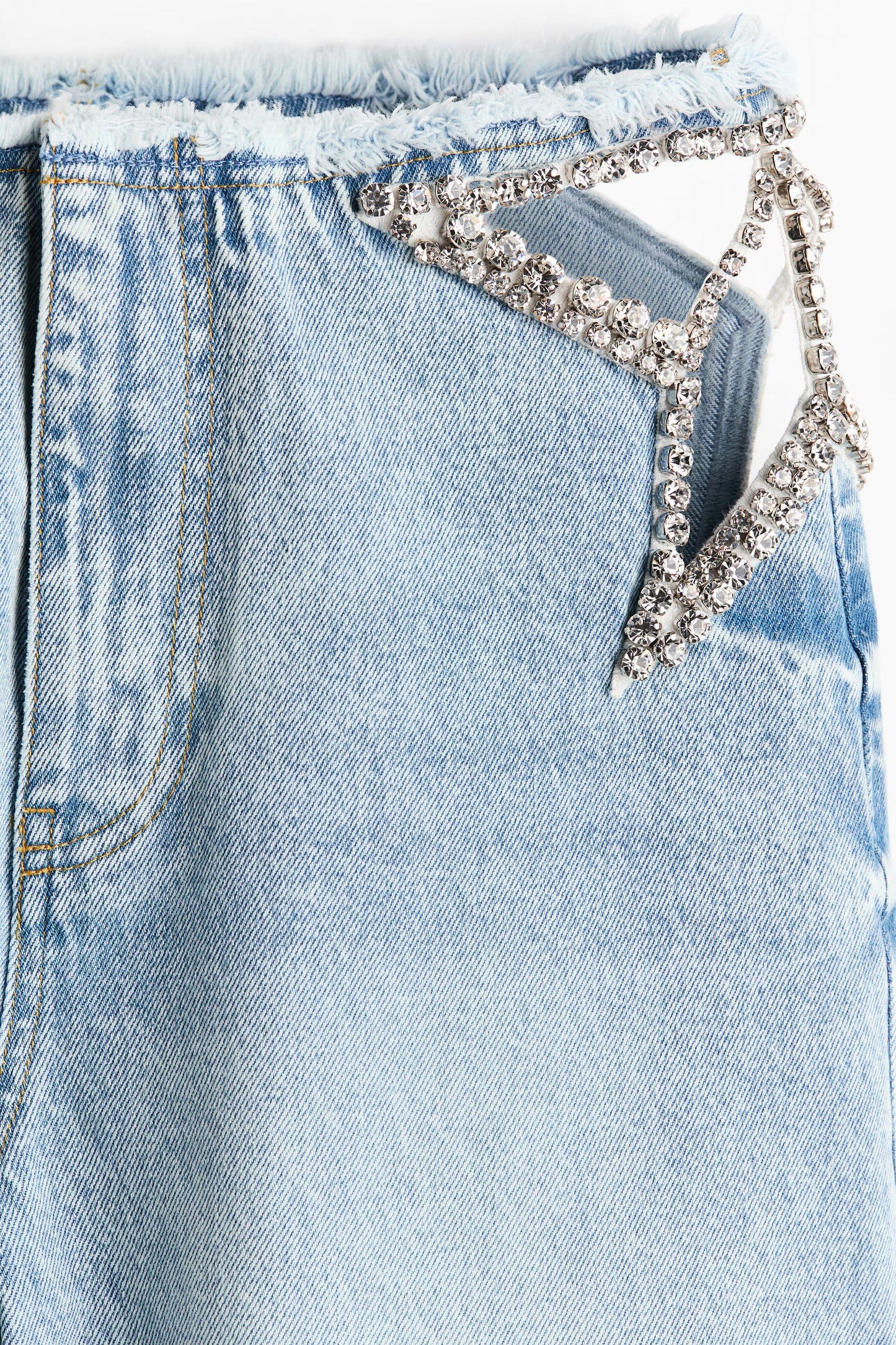 Rhinestone Cutout Wide Leg Jeans